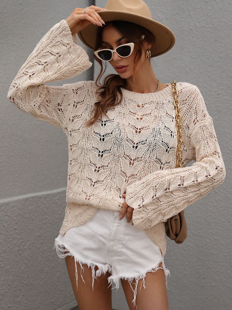 Long Bell Sleeve Crochet Knit Top