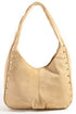 Beige handbag with studded details on a white background