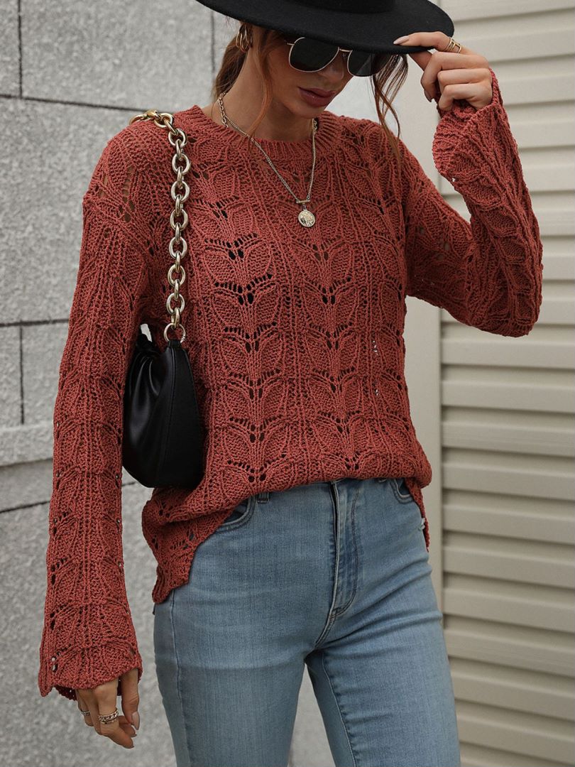 Long Bell Sleeve Crochet Knit Top