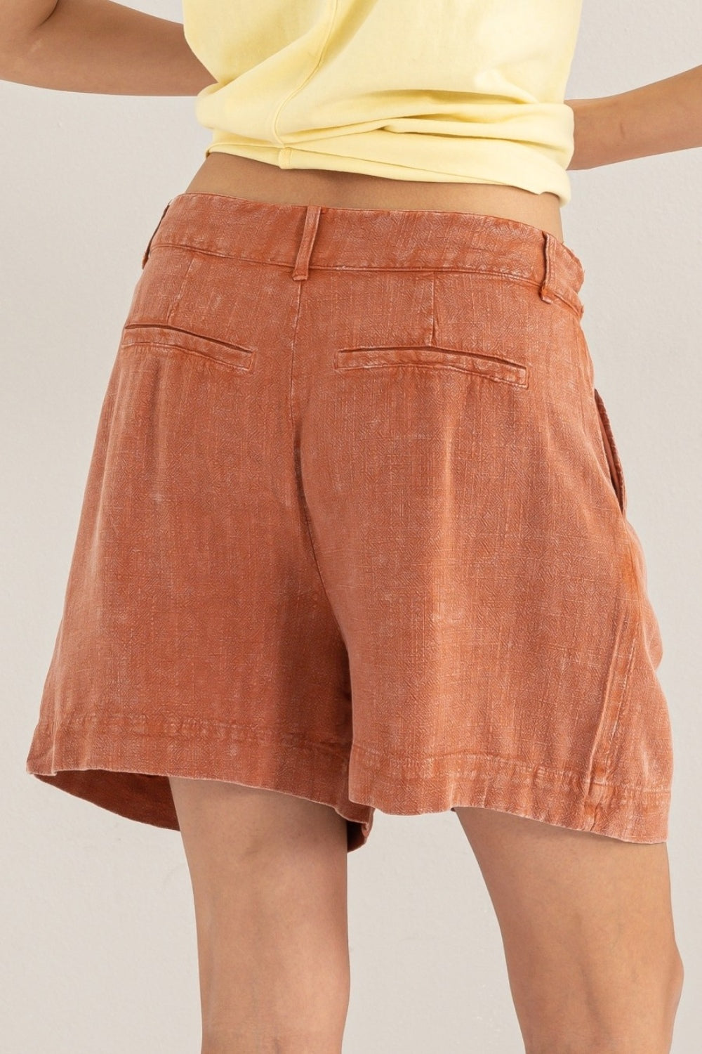 High Waist Pleated Shorts in Baked Clay