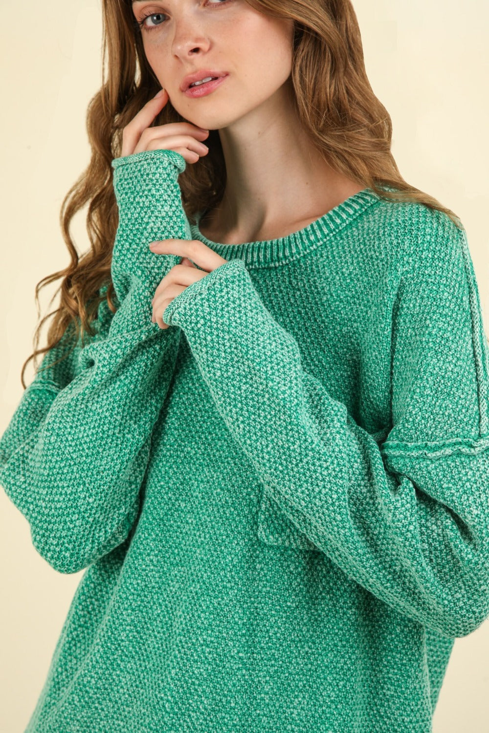 Mineral Washed Exposed Seams Sweater in Kelly Green