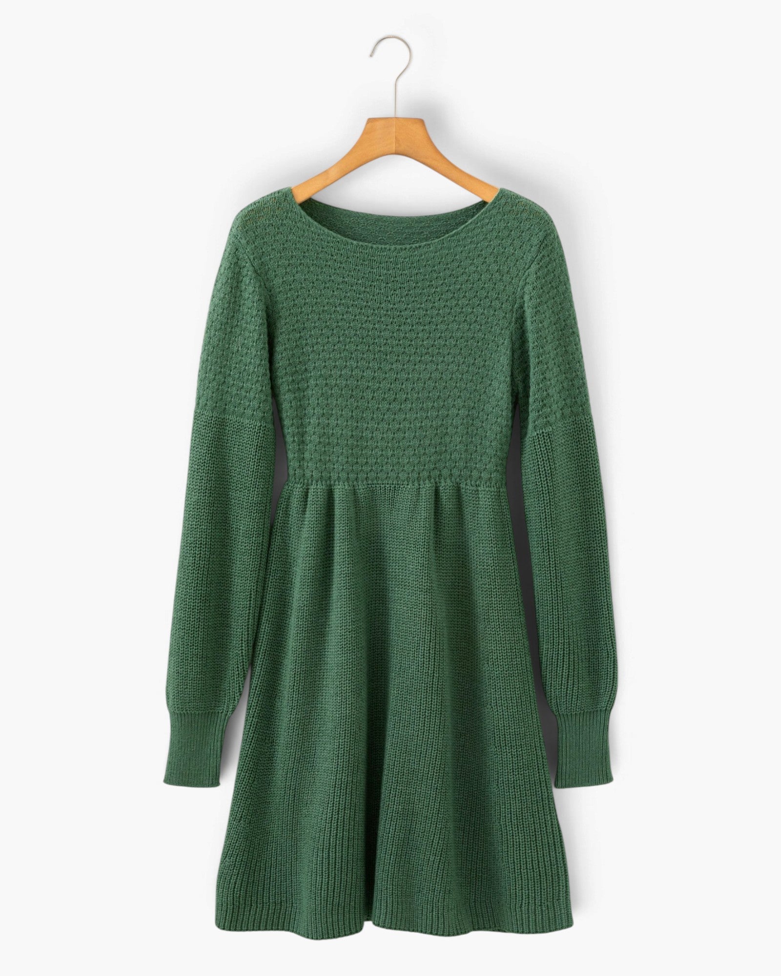 Forest Green Balloon Sleeve Knit Mini Dress