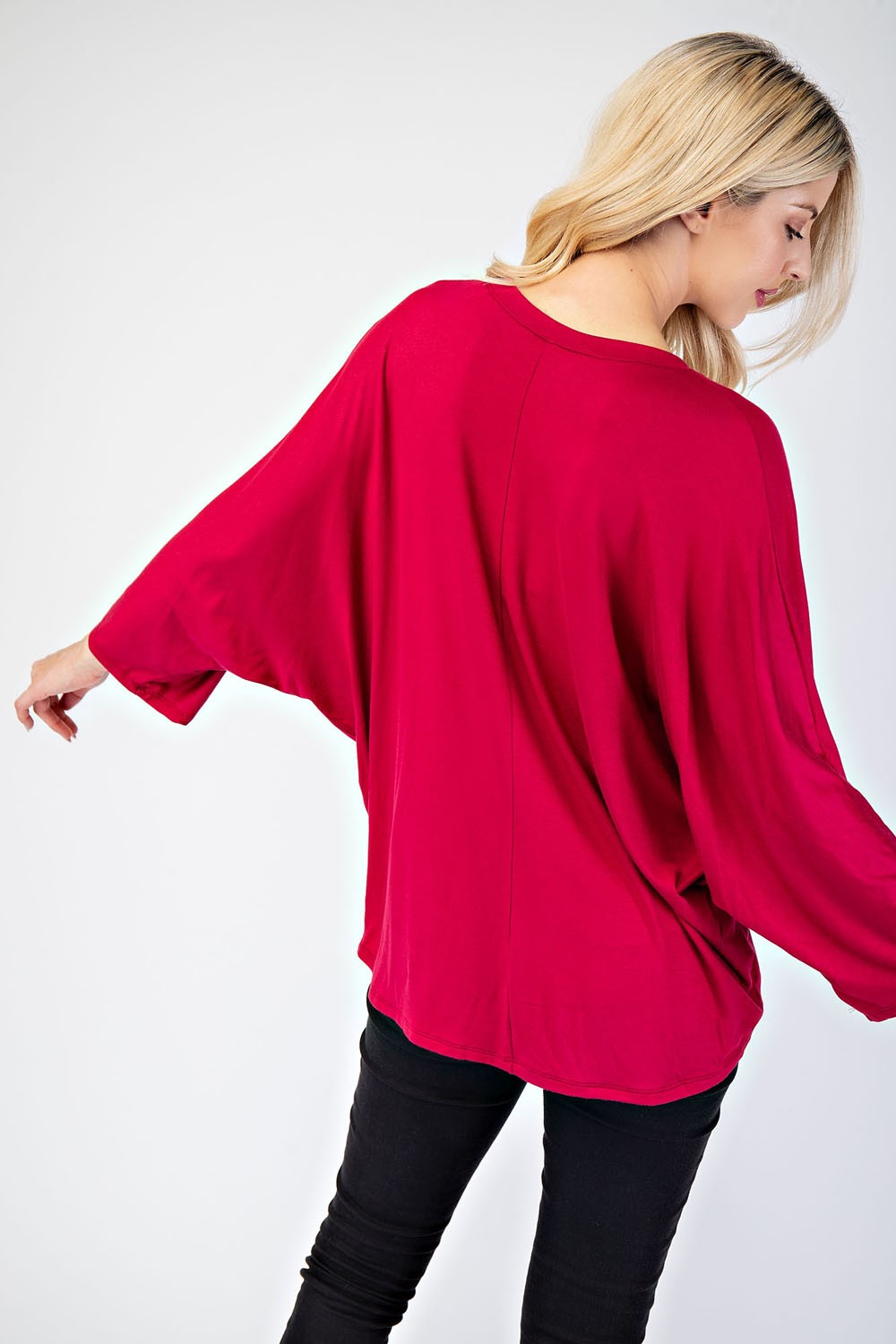 Three-Quarter Sleeve Blouse in Burgundy