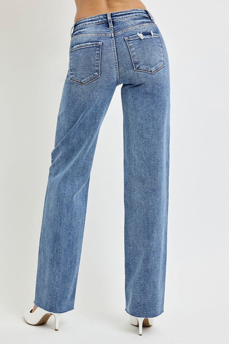 Medium Wash High Rise Straight Leg Jeans