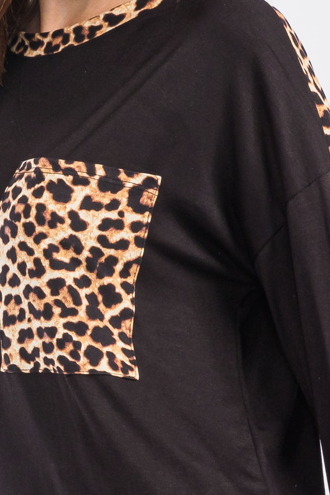 Black Leopard Print Long Sleeve T-Shirt