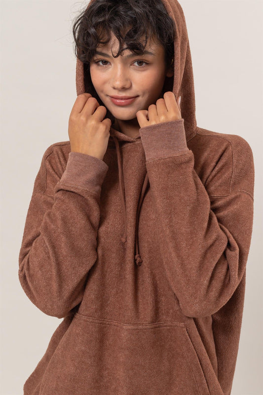 Brushed Long Sleeve Hoodie in Chestnut