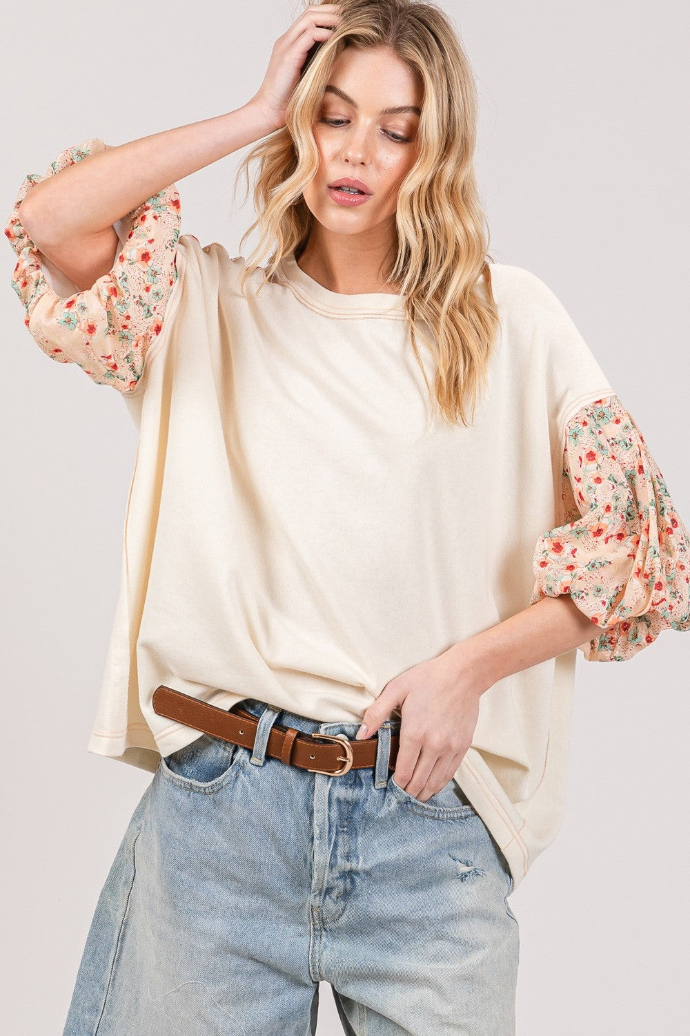 Bubble Sleeve Oversized Top in Ivory