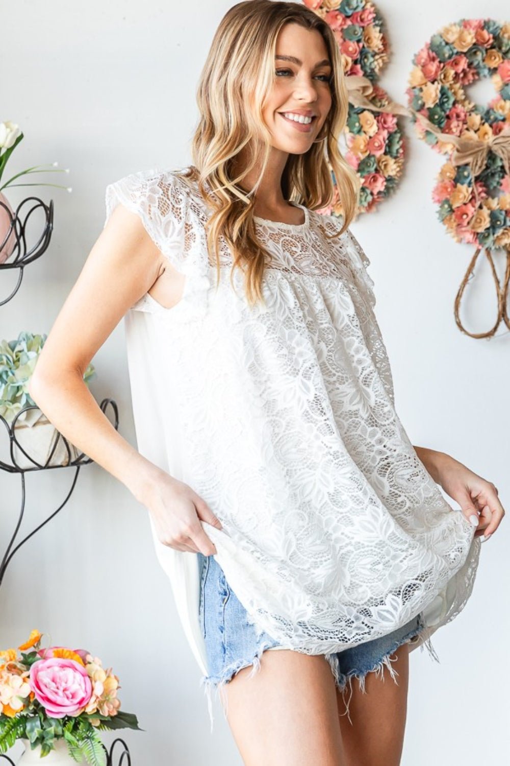 Cap Sleeve Lace Top in Off-WhiteTopHeimish