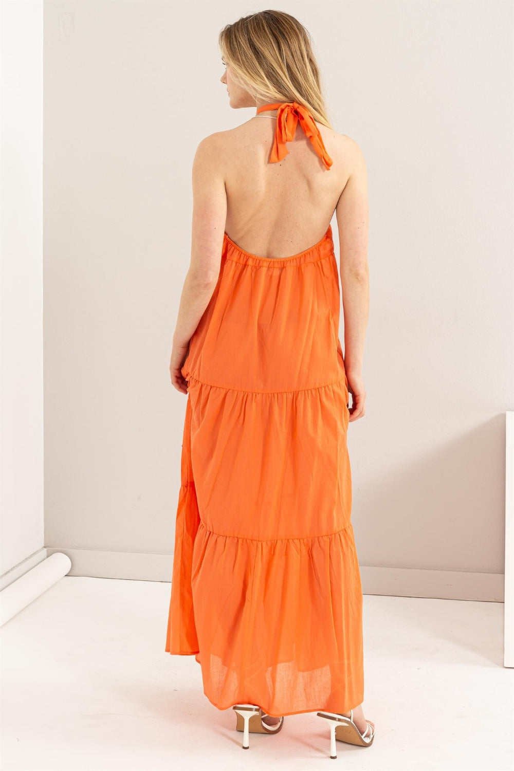 Halter Neck Cover Up Maxi Dress in Orange