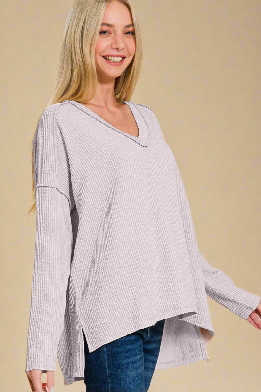 Light Gray Long Sleeve V-Neck T-Shirt