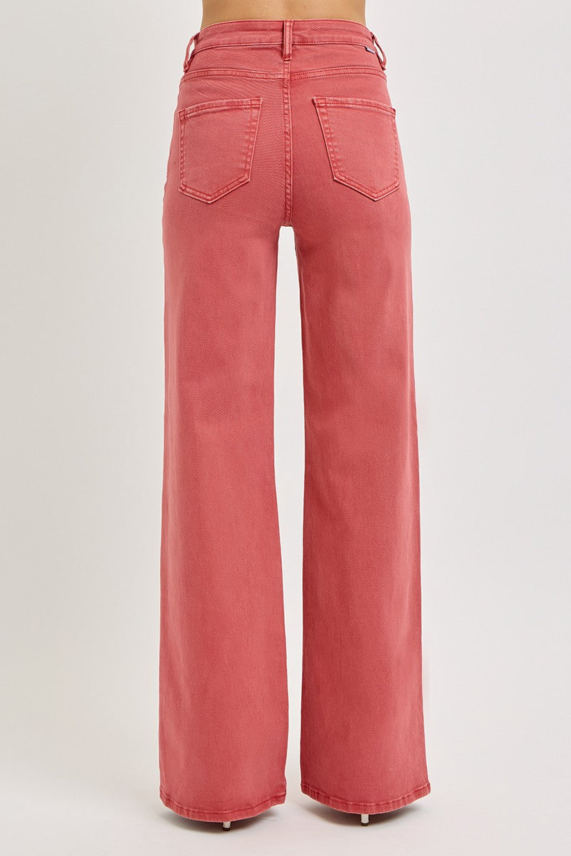 High Rise Tummy Control Wide Leg Jeans in Brick