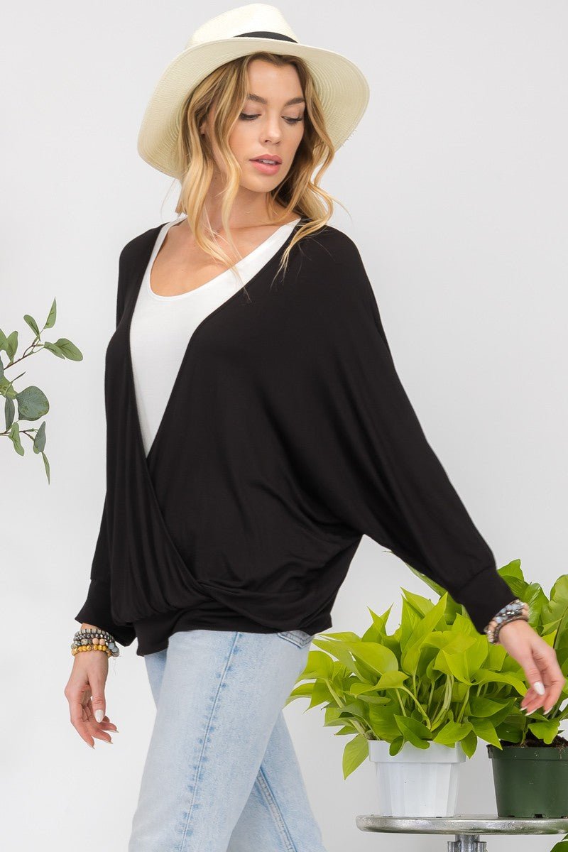 CELESTE - Black Layered Look Dolman Sleeve Top