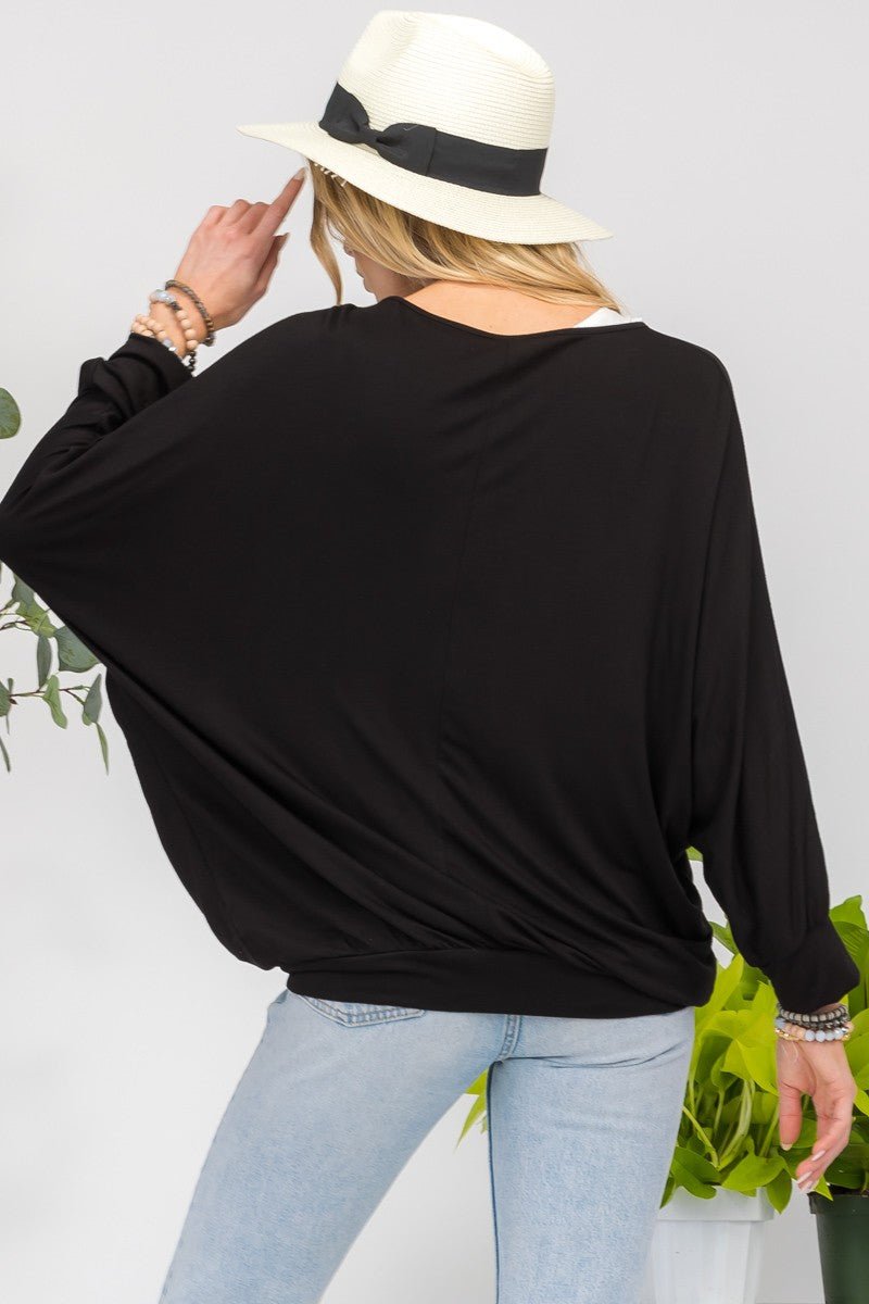 CELESTE - Black Layered Look Dolman Sleeve Top