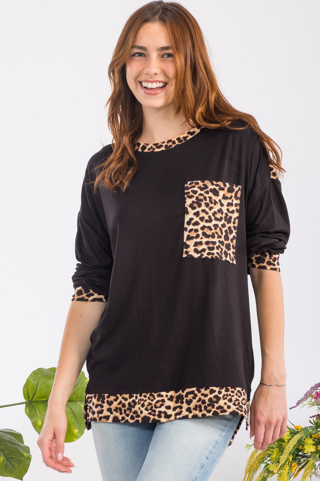 CELESTE - Black Leopard Print Long Sleeve T-Shirt