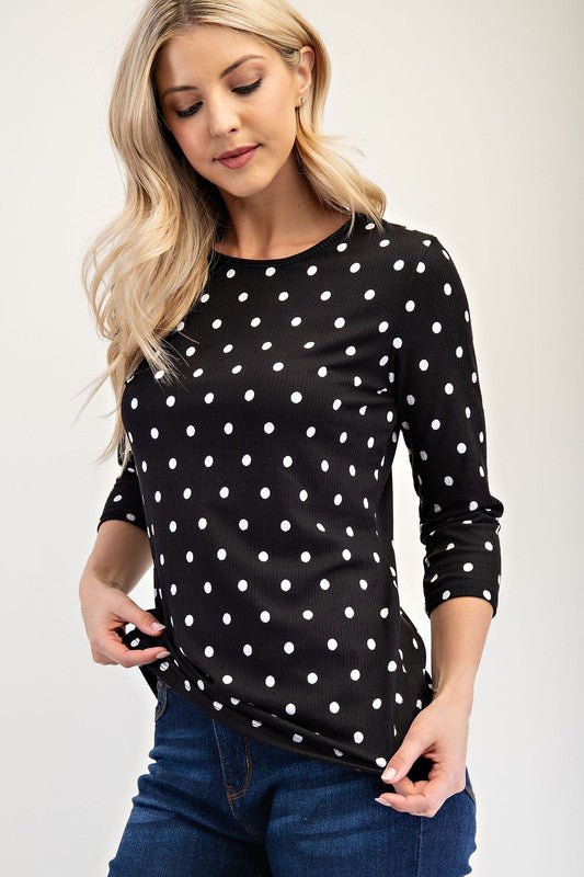 CELESTE - Black Polka Dot Three - Quarter Sleeve T-Shirt