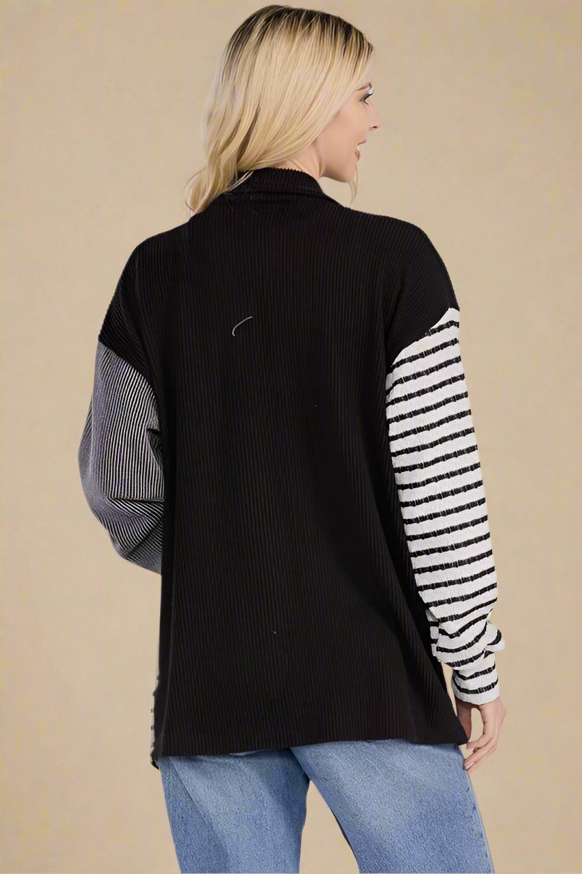 CELESTE - Black Striped Button Up Shacket