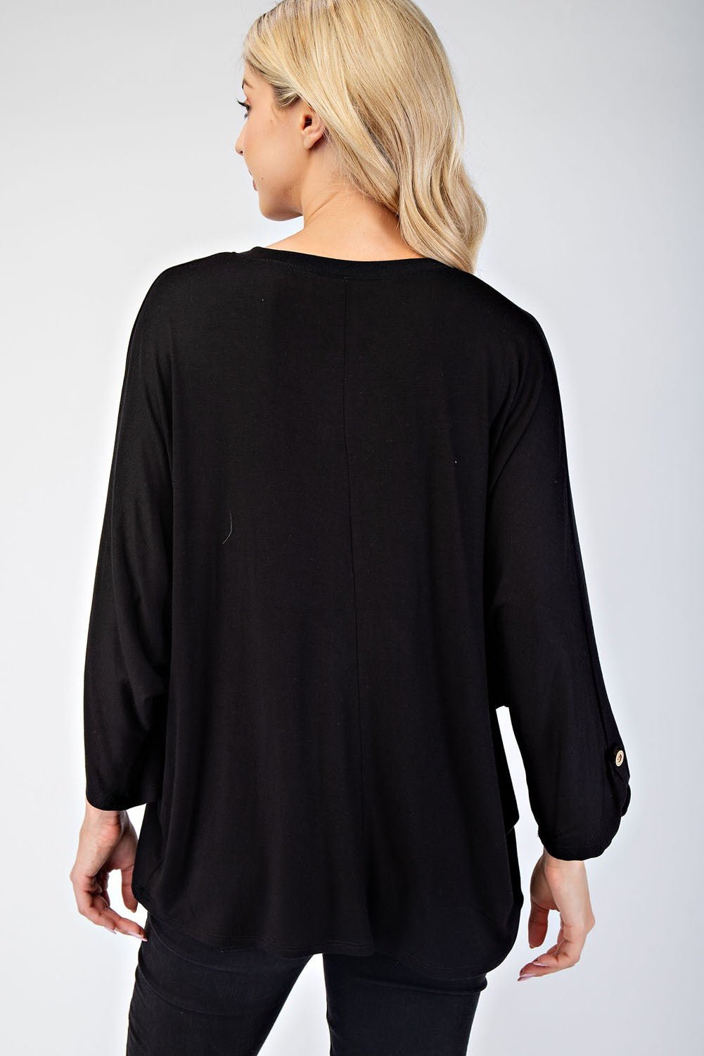 CELESTE - Black Three - Quarter Sleeve Blouse