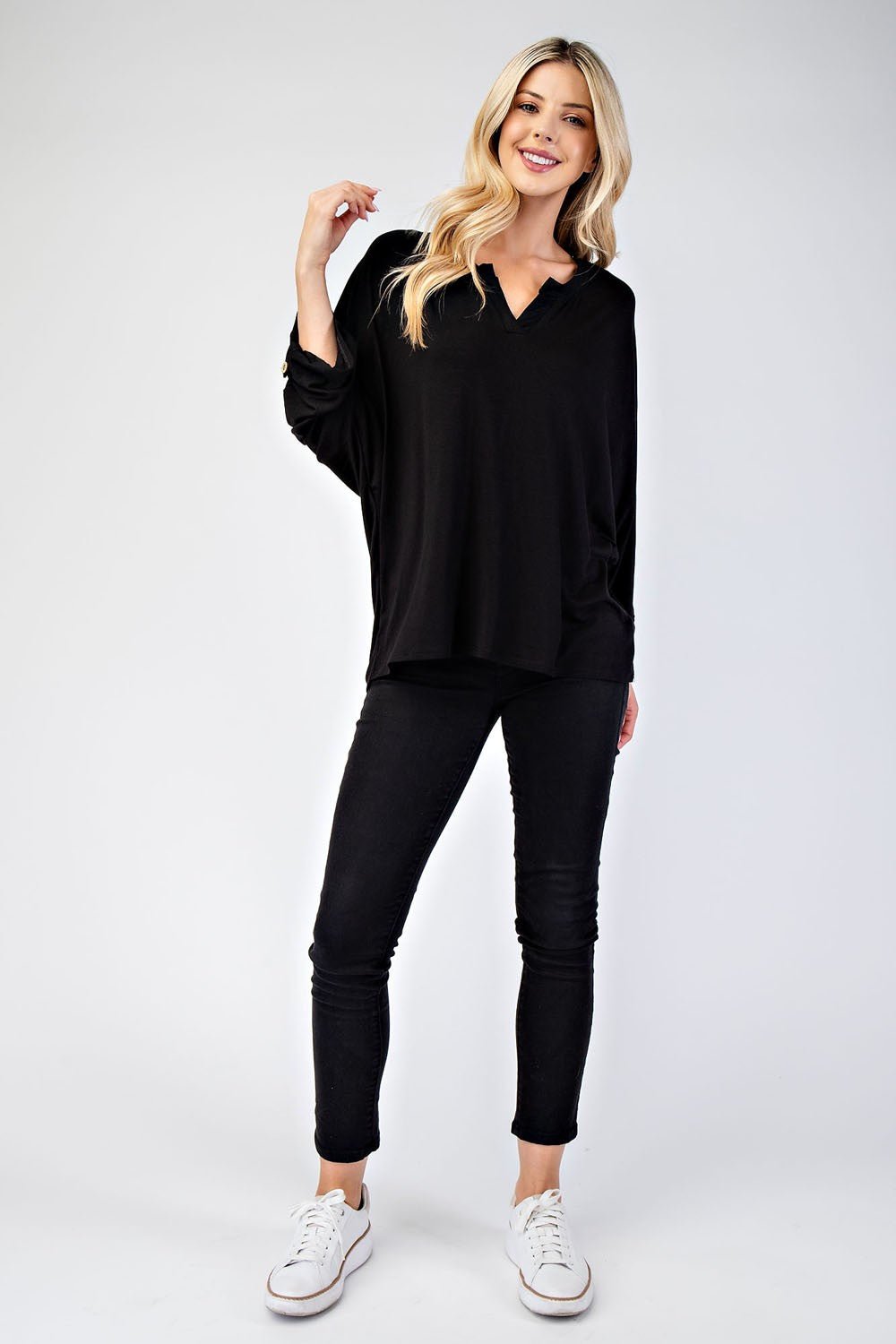 CELESTE - Black Three - Quarter Sleeve Blouse