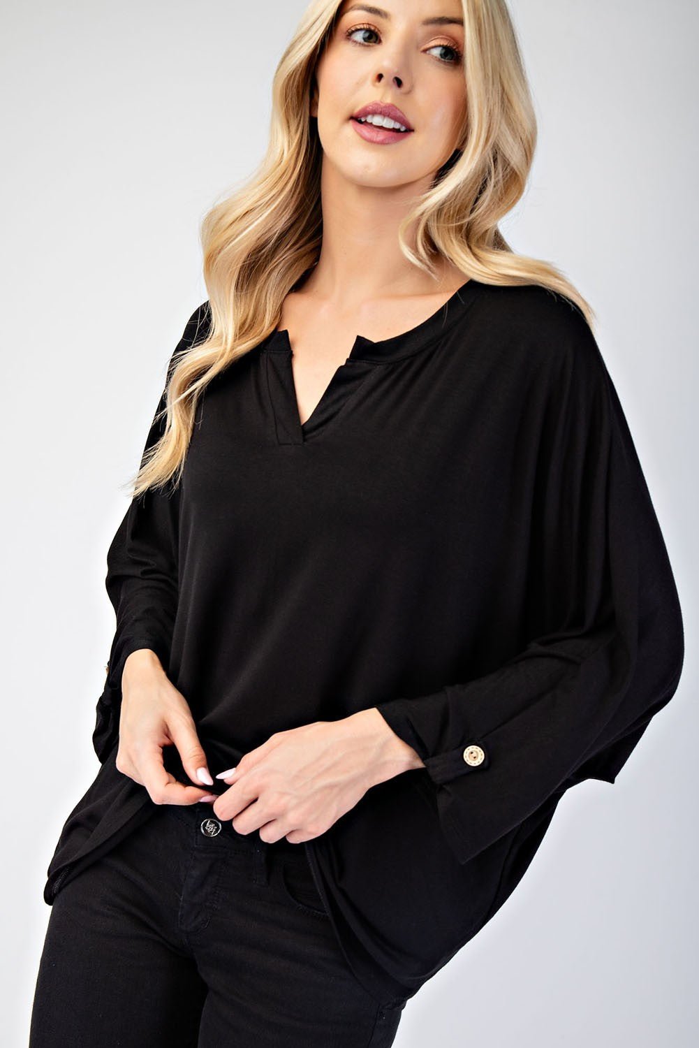 CELESTE - Black Three - Quarter Sleeve Blouse