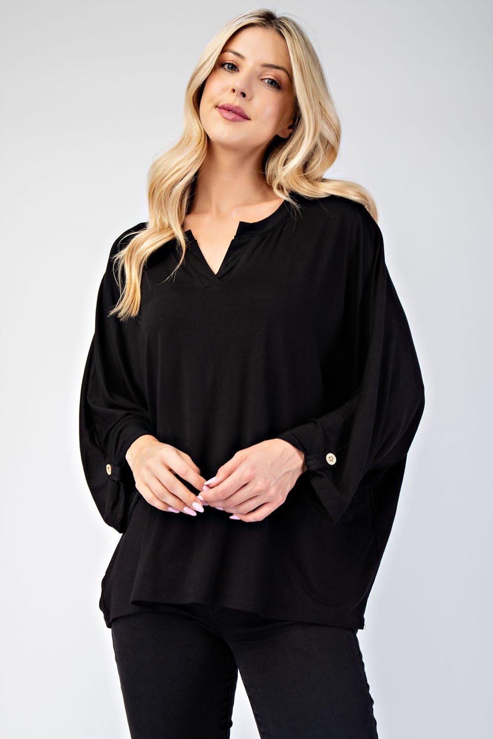 CELESTE - Black Three - Quarter Sleeve Blouse