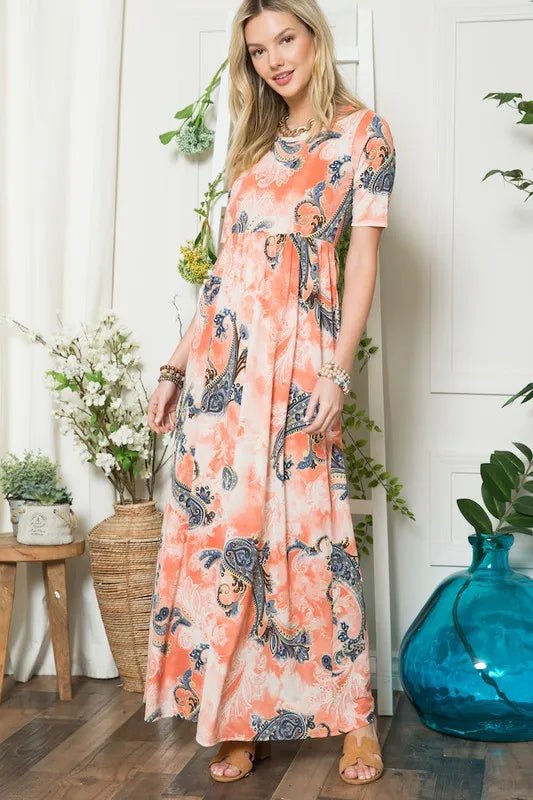 CELESTE - Coral Paisley Maxi Dress