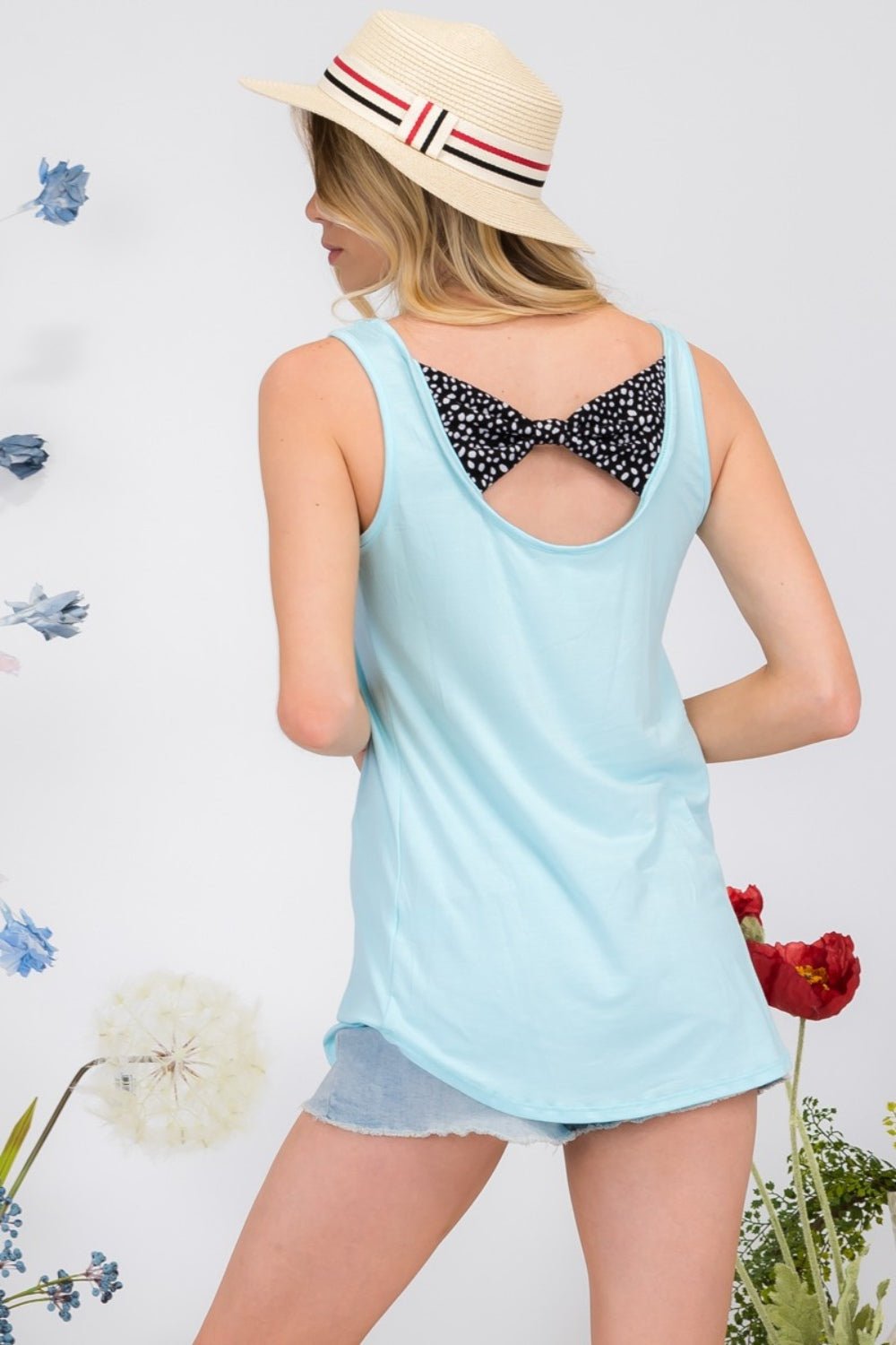 Celeste DesignBow - Back Contrast Tank Top in Aqua