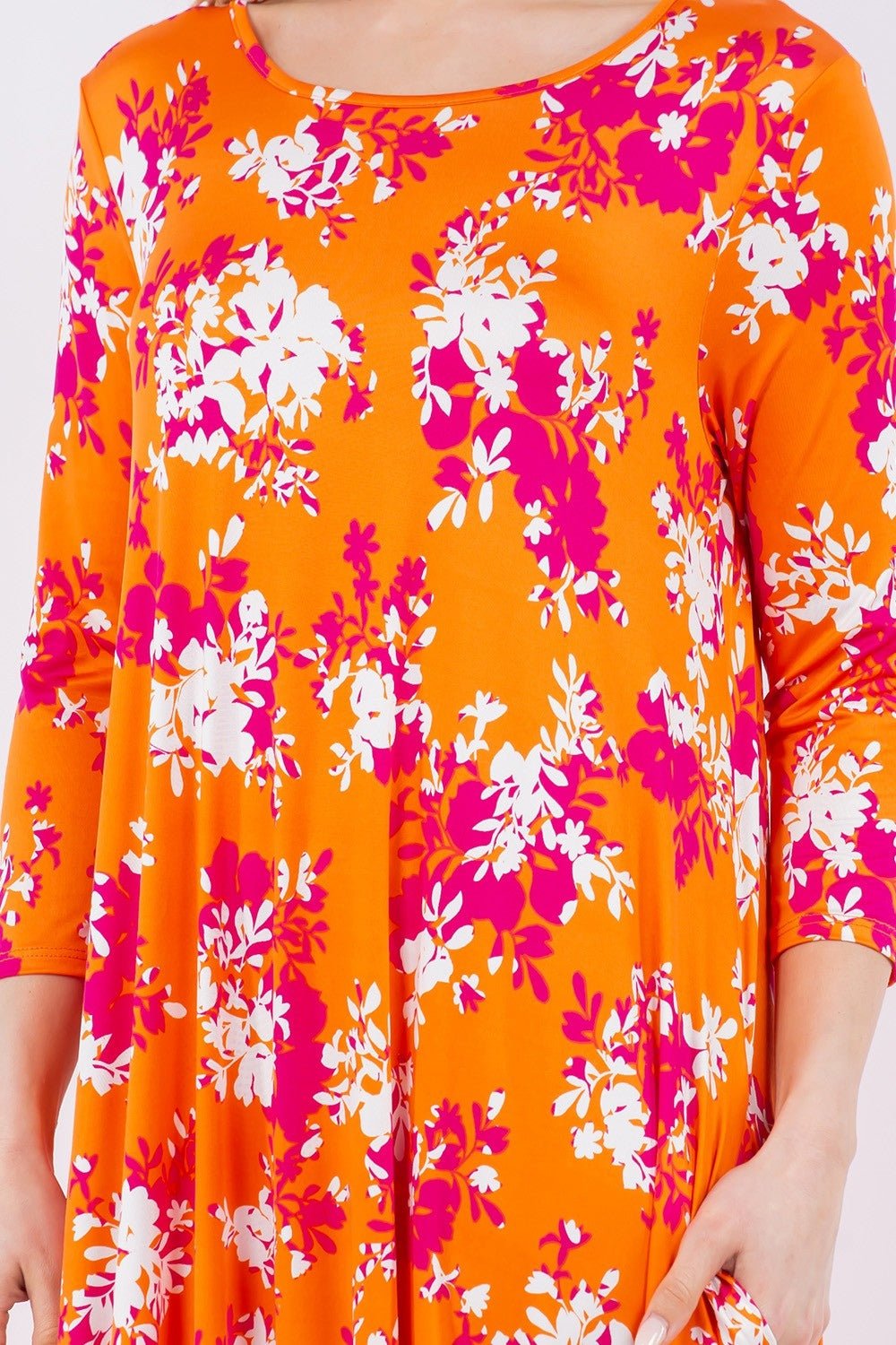 Celeste DesignPick - Up Hem Asymmetric Floral Midi Dress in Orange