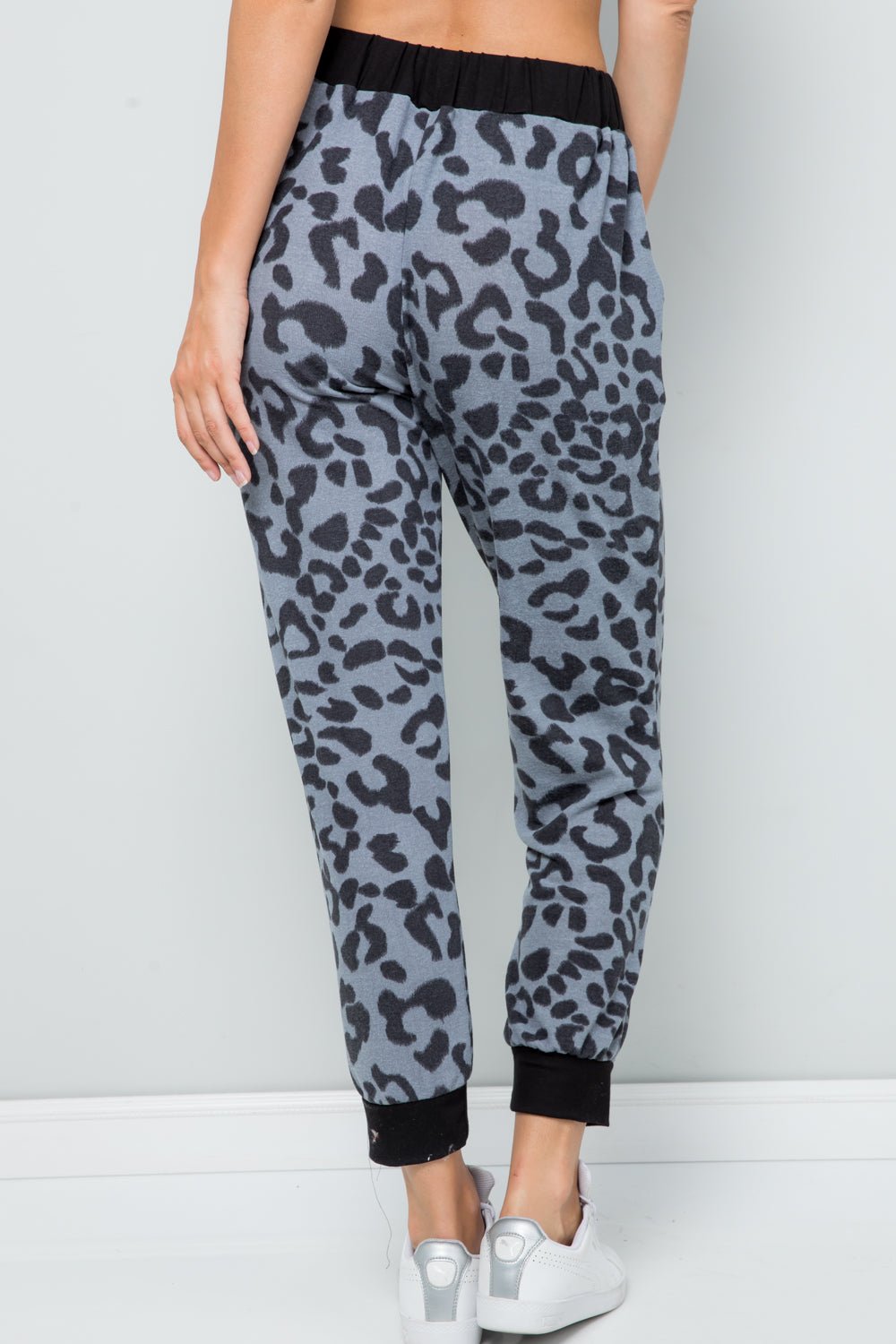 CELESTE - Grey Leopard Print Contrast Sweatpants