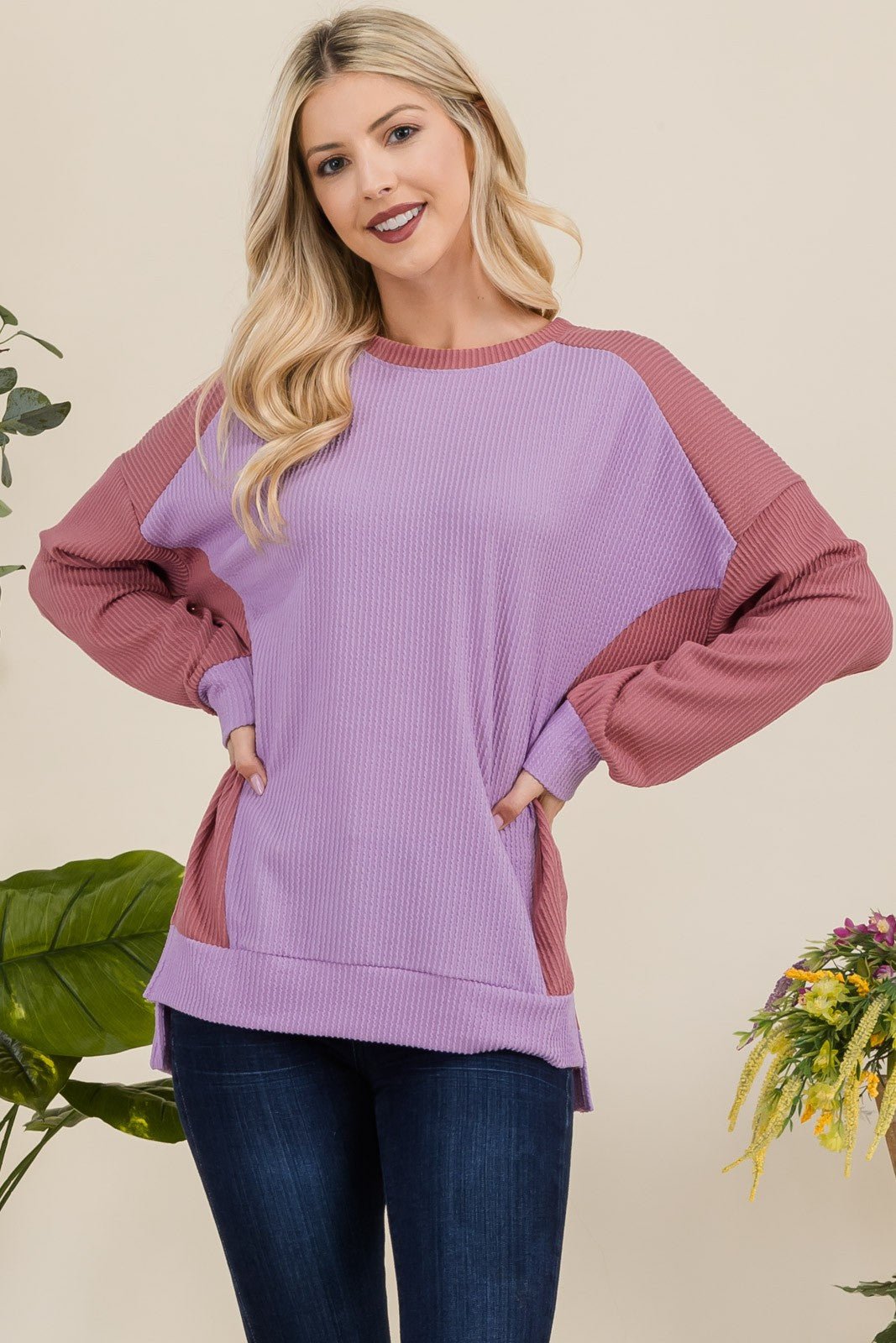 CELESTE - High - Low Hem Sweatshirt in Lavender