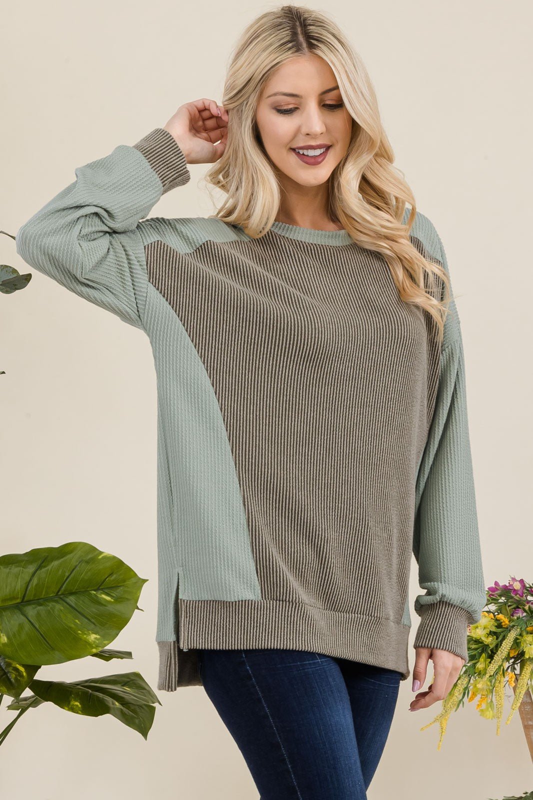 CELESTE - High - Low Hem Sweatshirt in Sage