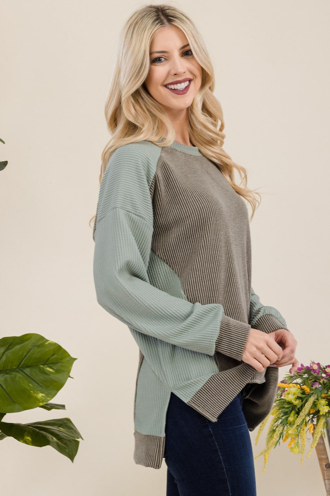 CELESTE - High - Low Hem Sweatshirt in Sage