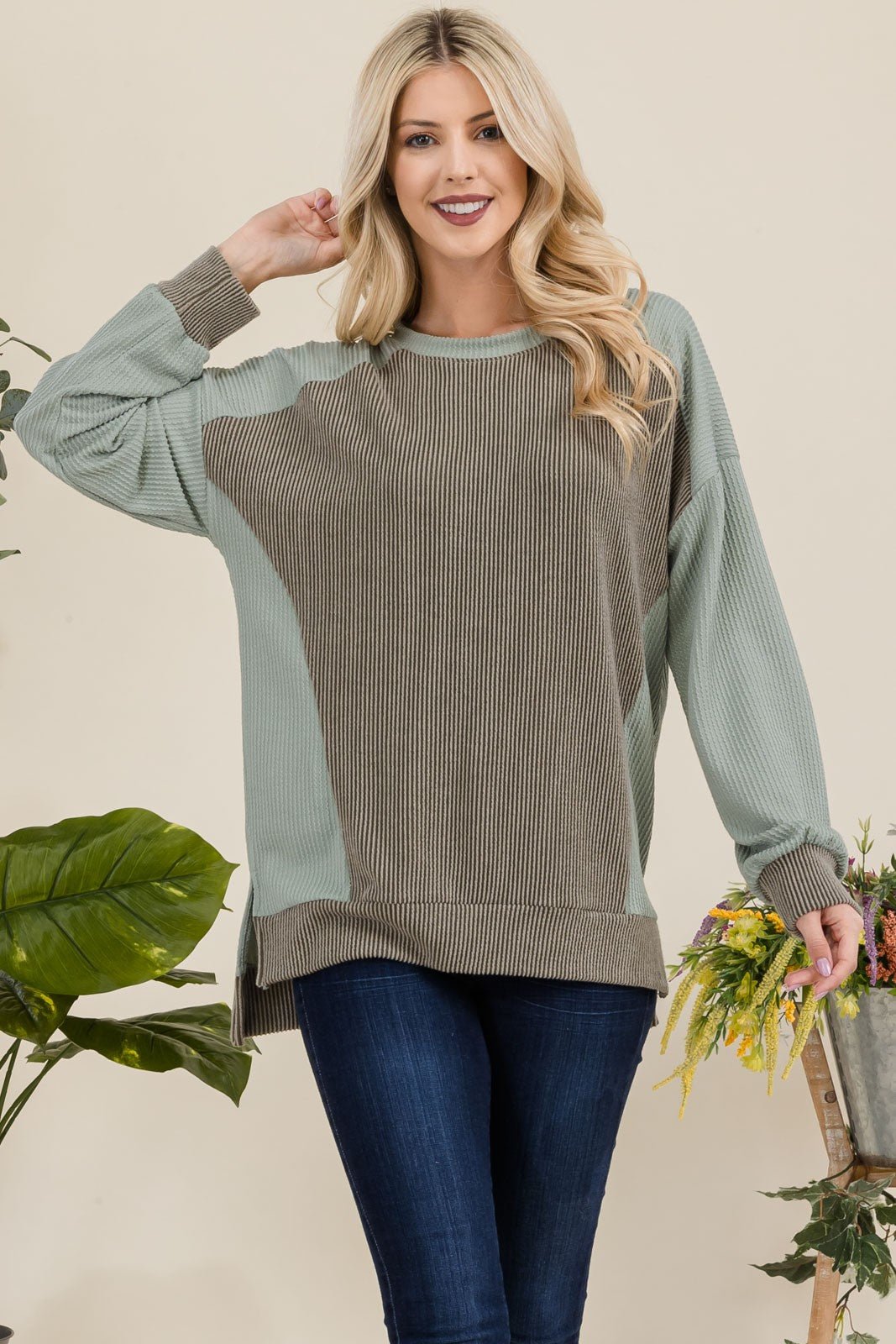 CELESTE - High - Low Hem Sweatshirt in Sage