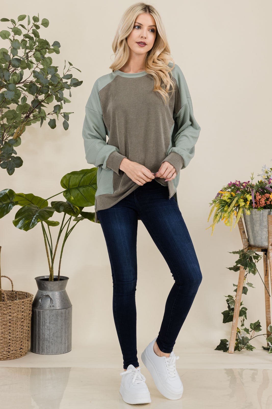 CELESTE - High - Low Hem Sweatshirt in Sage