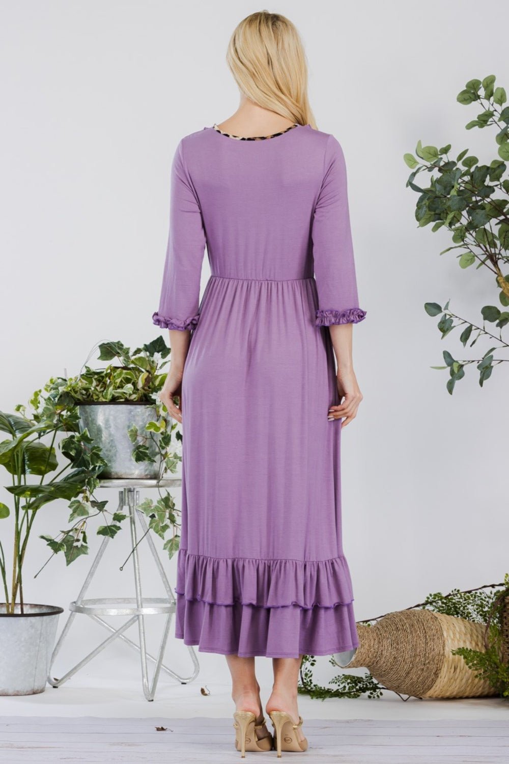 CELESTE - Layered Ruffle Hem Midi Dress with Pockets in Lilac