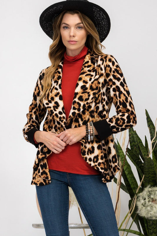 CELESTE - Leopard Print Open Front Blazer