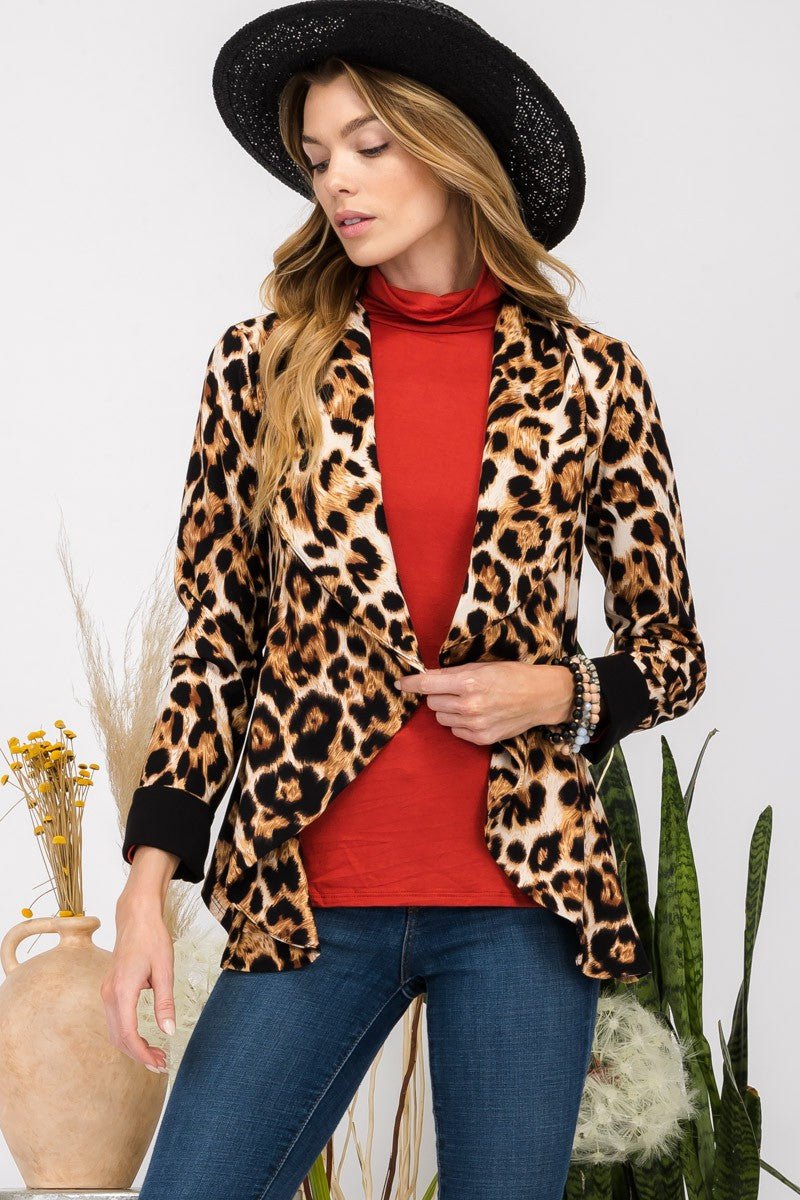 CELESTE - Leopard Print Open Front Blazer