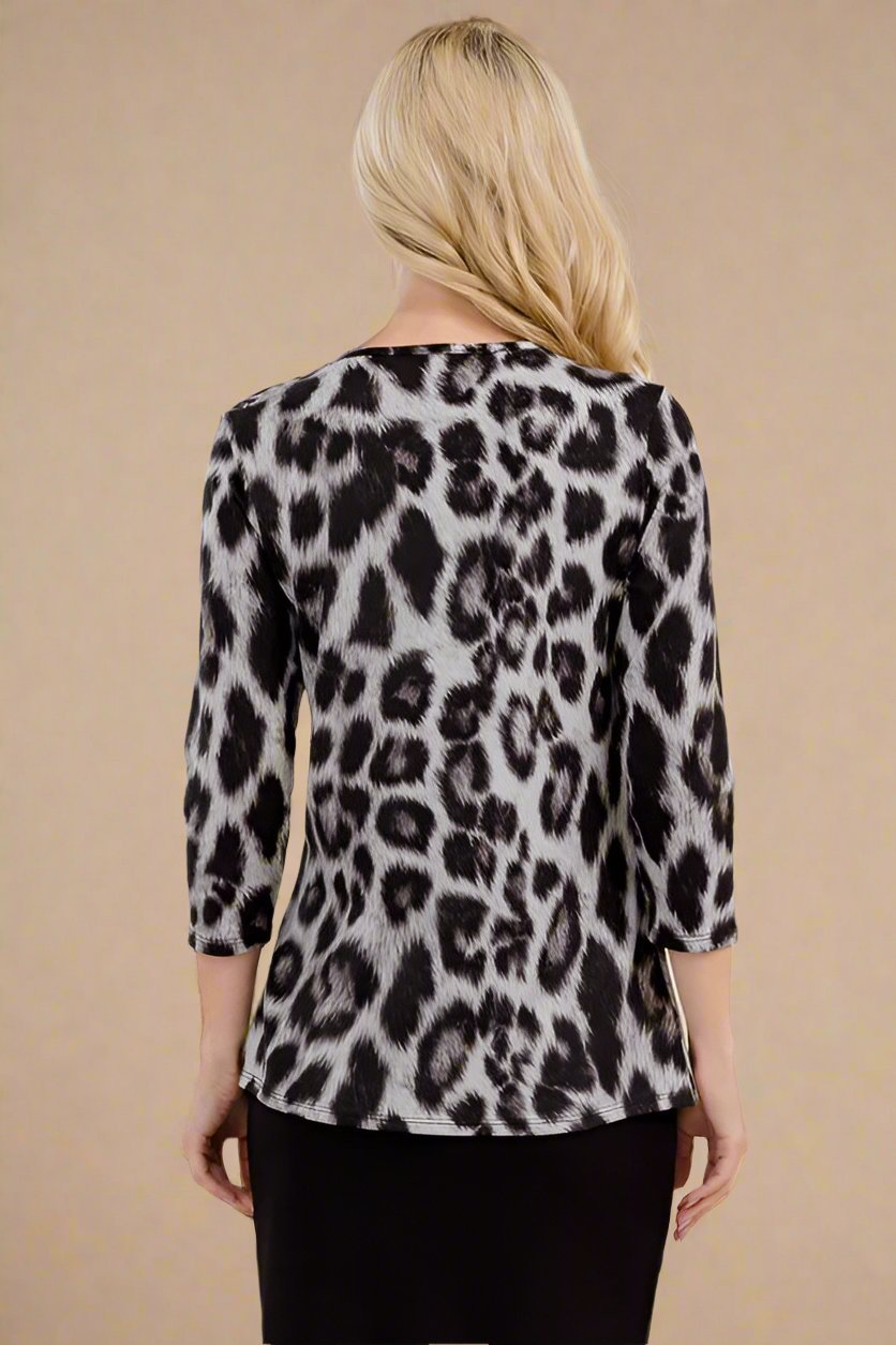 CELESTE - Leopard Print Three - Quarter Sleeve T-Shirt