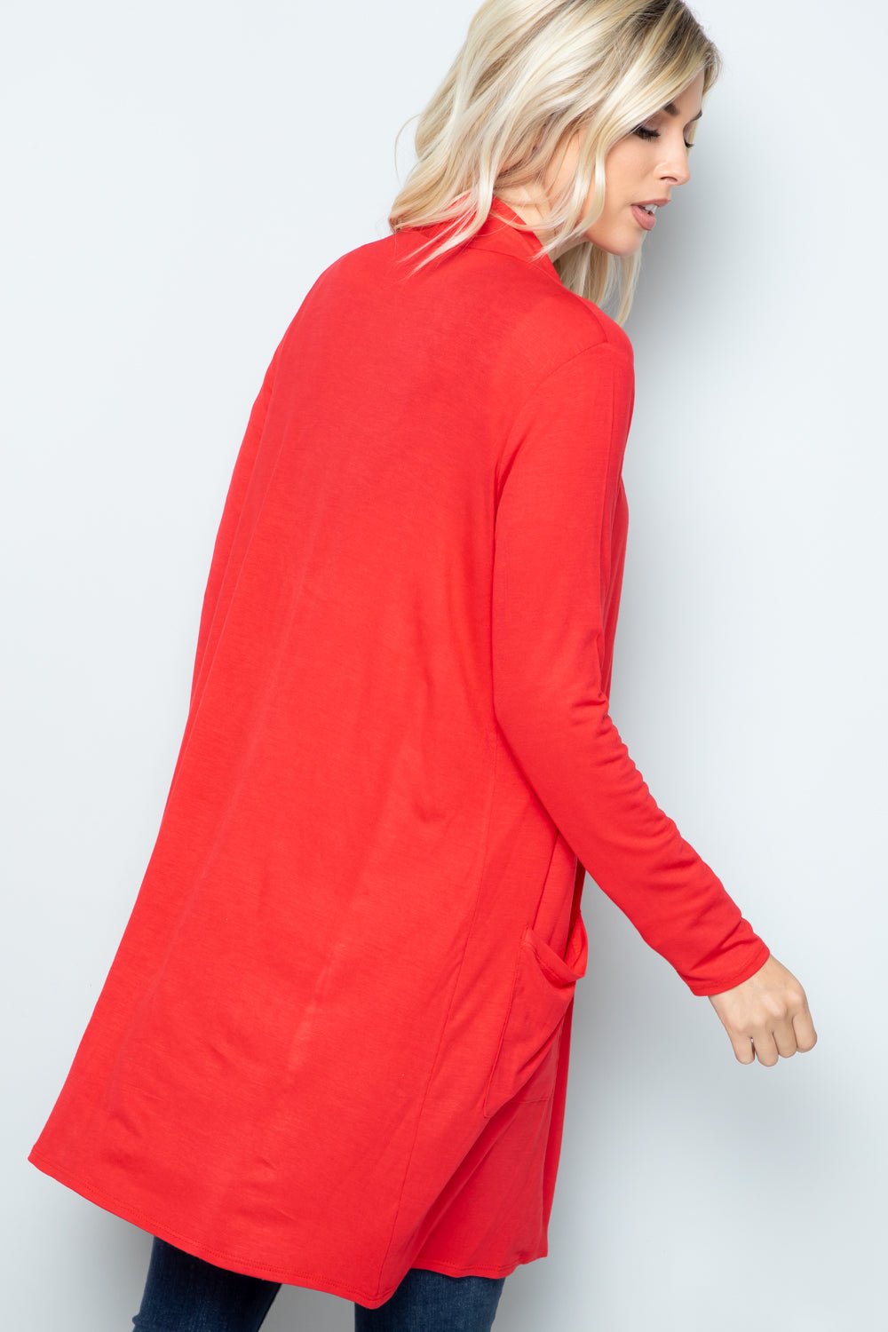 CELESTE - Open Front Cardigan with Pockets in Light Coral