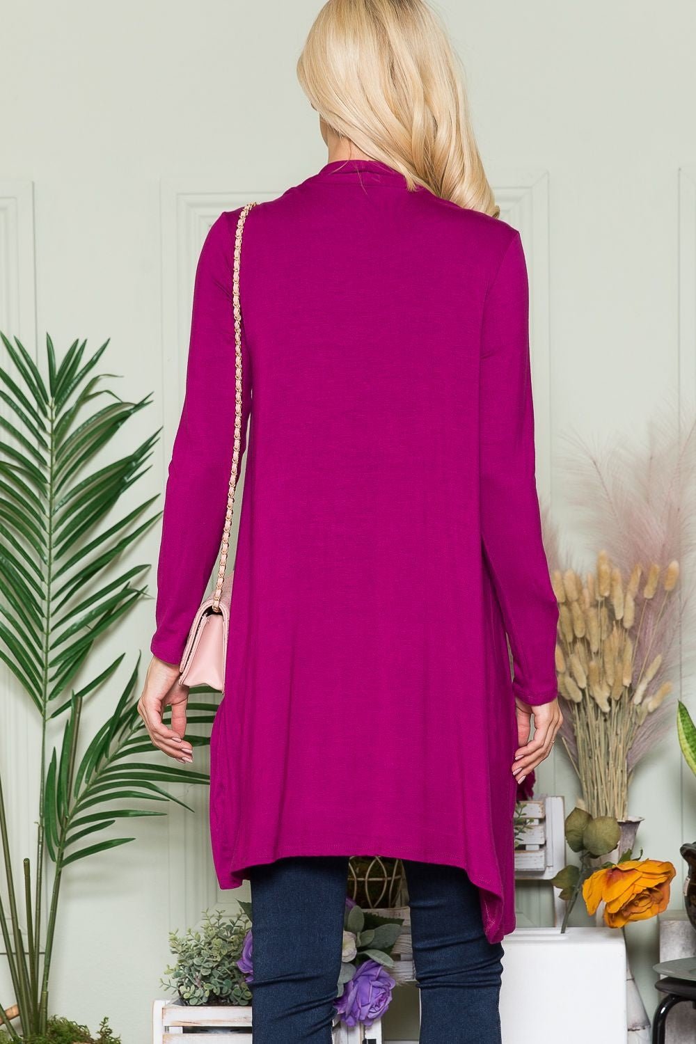 CELESTE - Open Front Cardigan with Pockets in Magenta