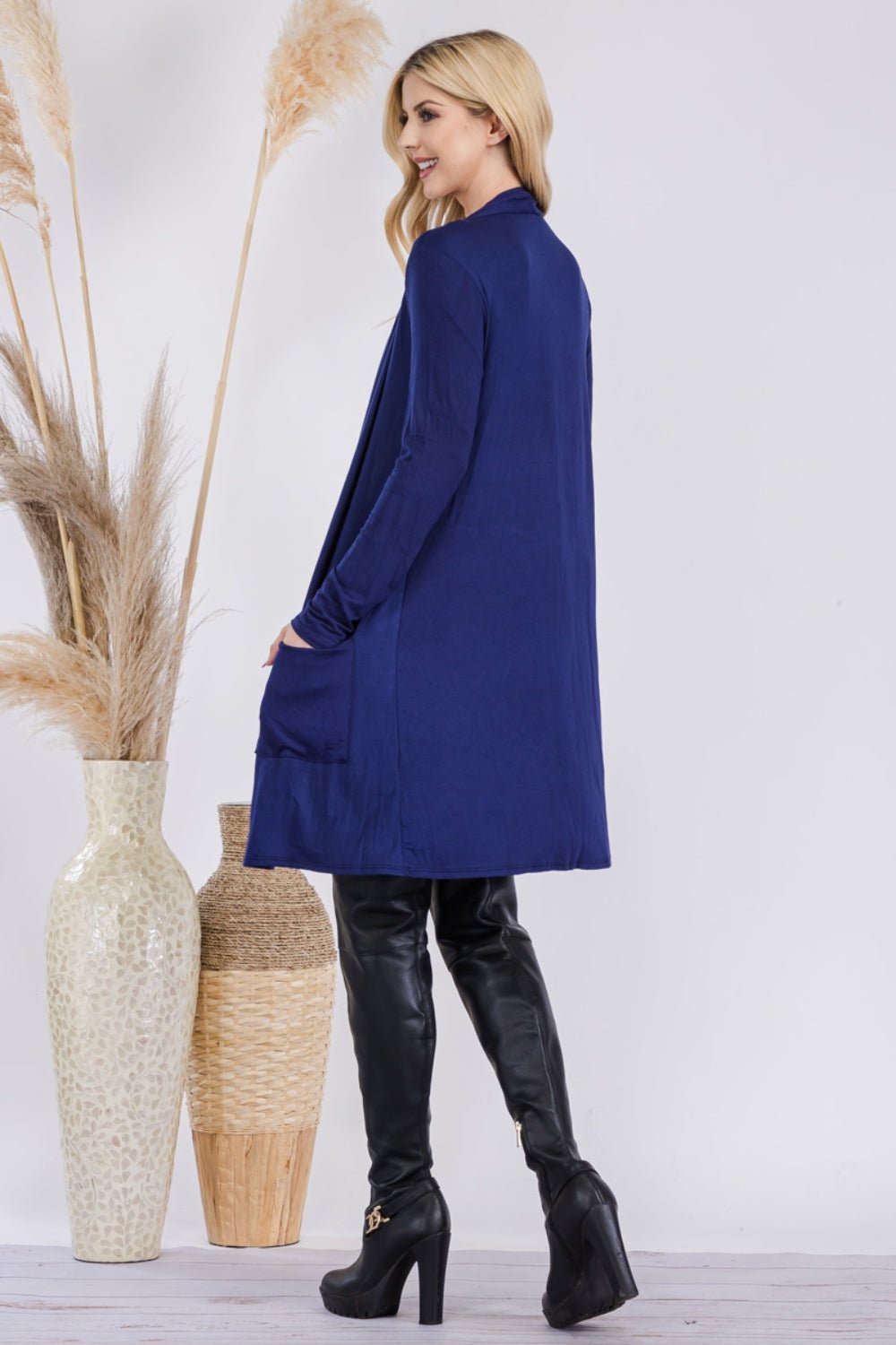 CELESTE - Open Front Cardigan with Pockets in Navy