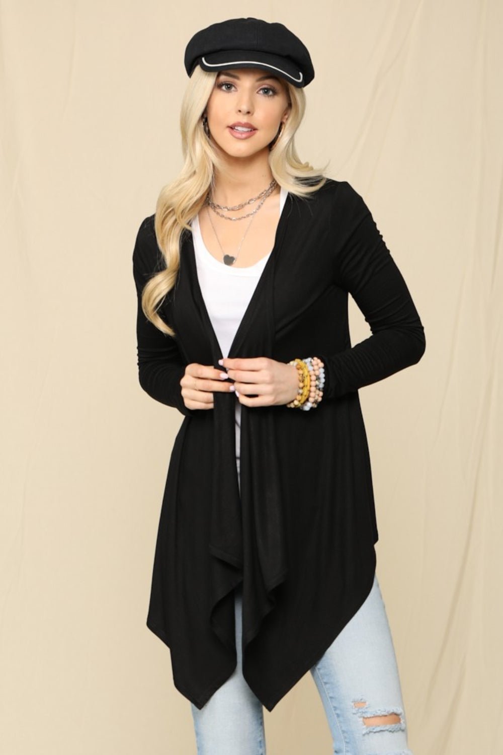 CELESTE - Open Front Knit Cardigan in Black