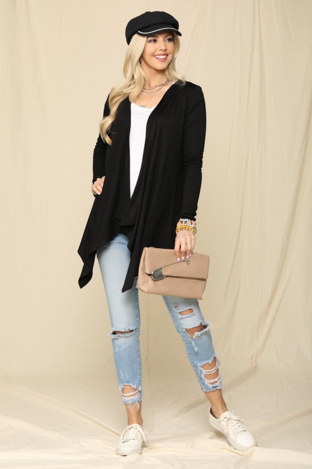 CELESTE - Open Front Knit Cardigan in Black