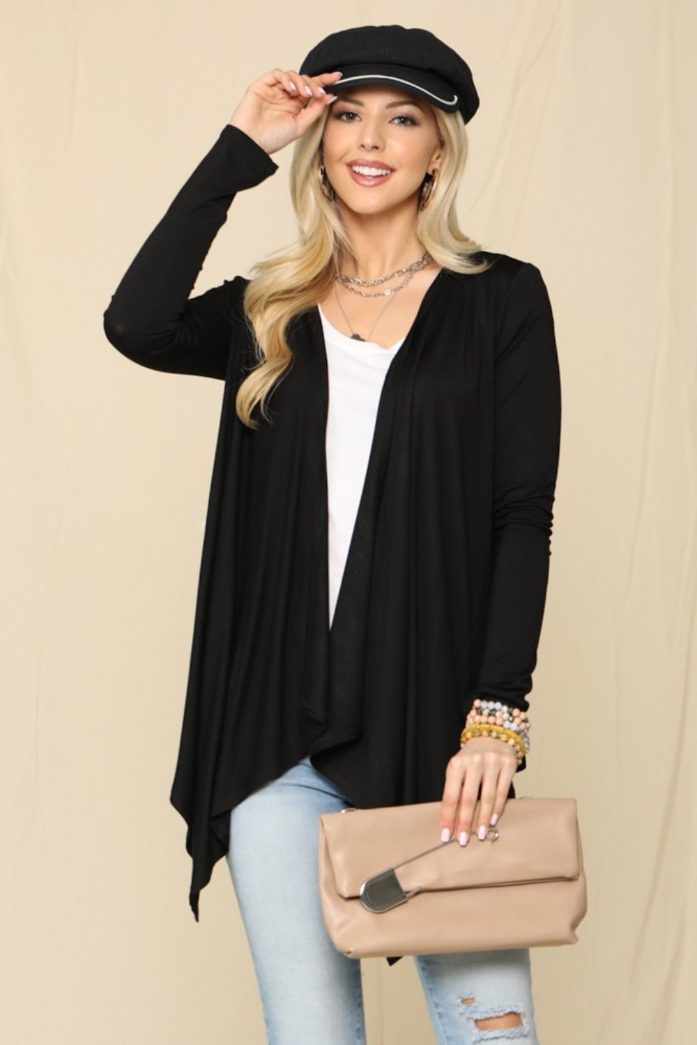 CELESTE - Open Front Knit Cardigan in Black