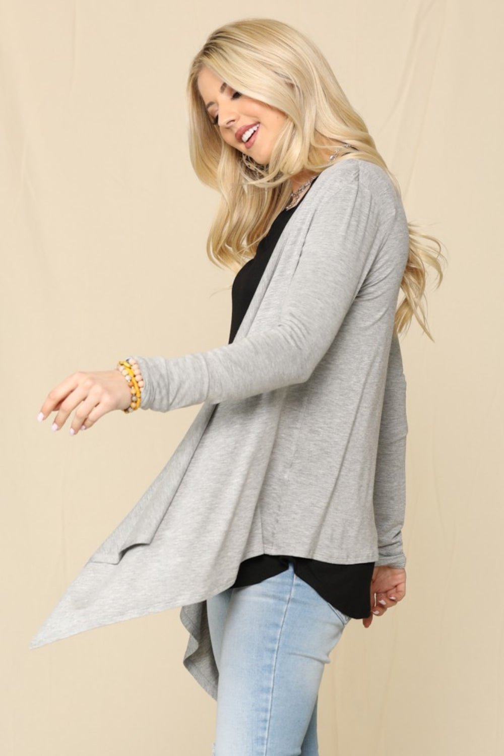 CELESTE - Open Front Knit Cardigan in Grey