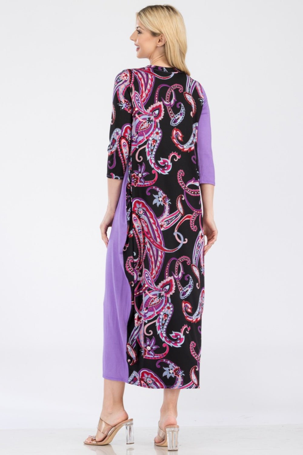 CELESTE - Paisley Contrast Midi Dress with Pockets in Lilac