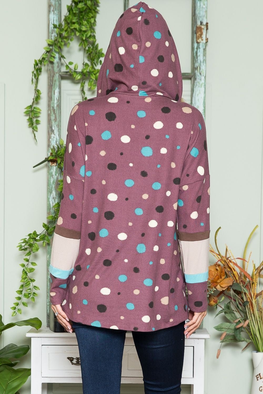 CELESTE - Plum Purple Polka Dot Hoodie with Pockets