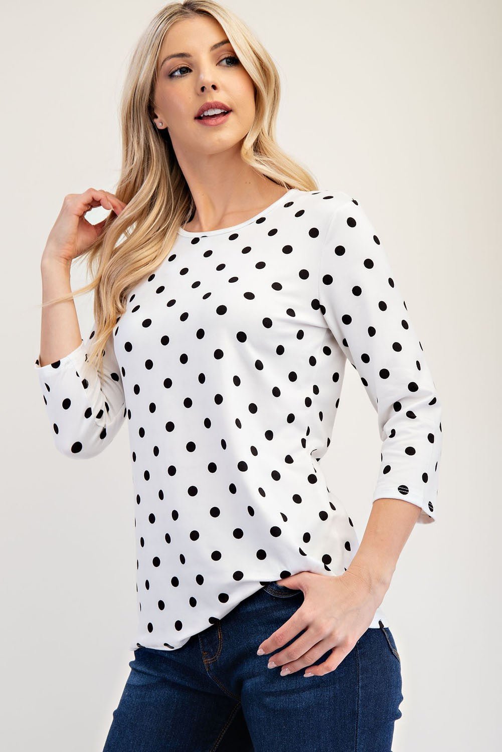 CELESTE - Polka Dot Three - Quarter Sleeve T-Shirt in Ivory