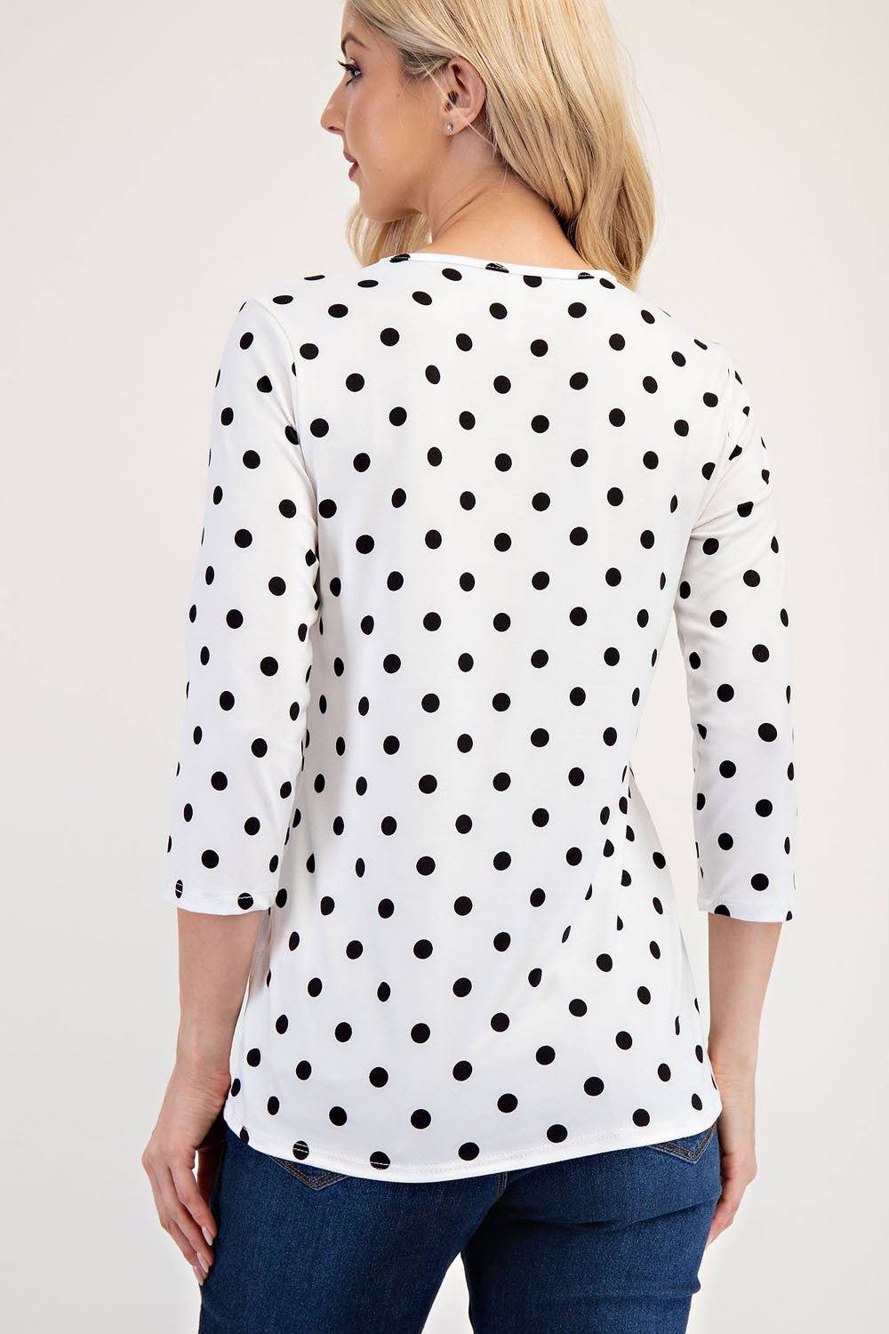 CELESTE - Polka Dot Three - Quarter Sleeve T-Shirt in Ivory