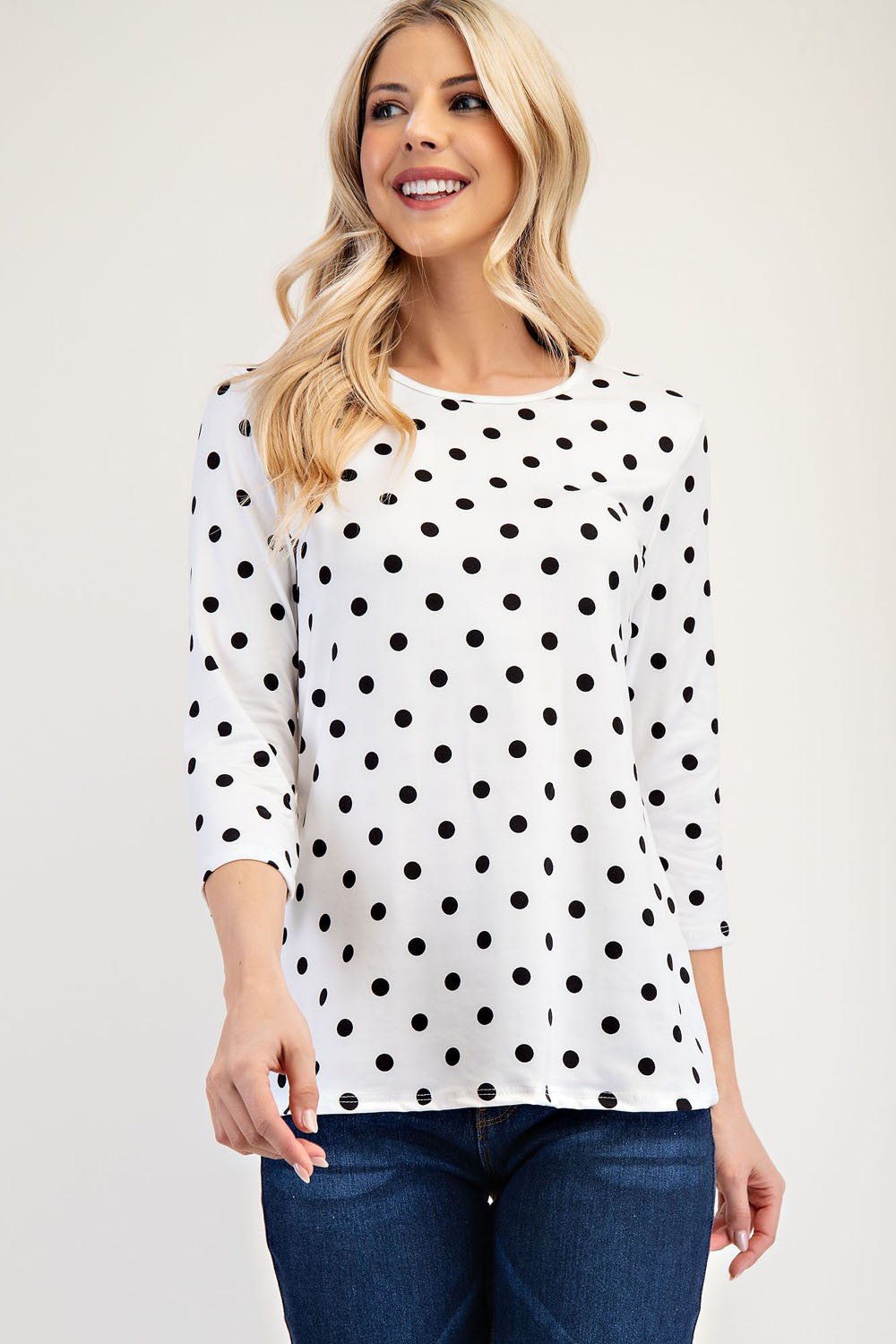 CELESTE - Polka Dot Three - Quarter Sleeve T-Shirt in Ivory