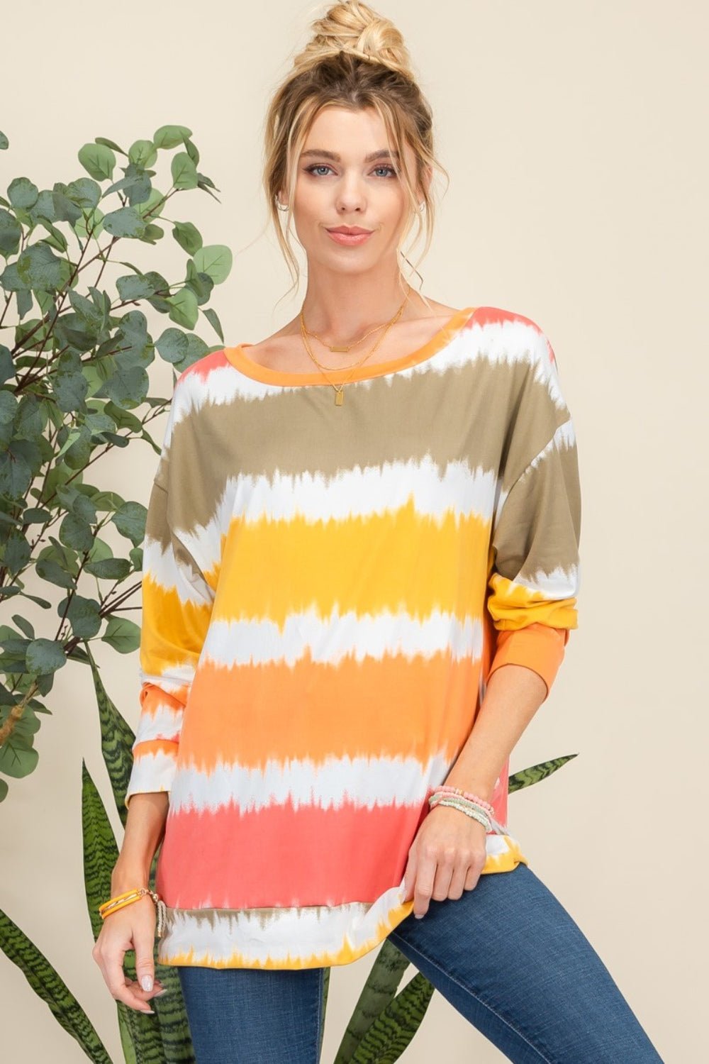 CELESTE - Striped Long Sleeve T - Shirt in Mustard